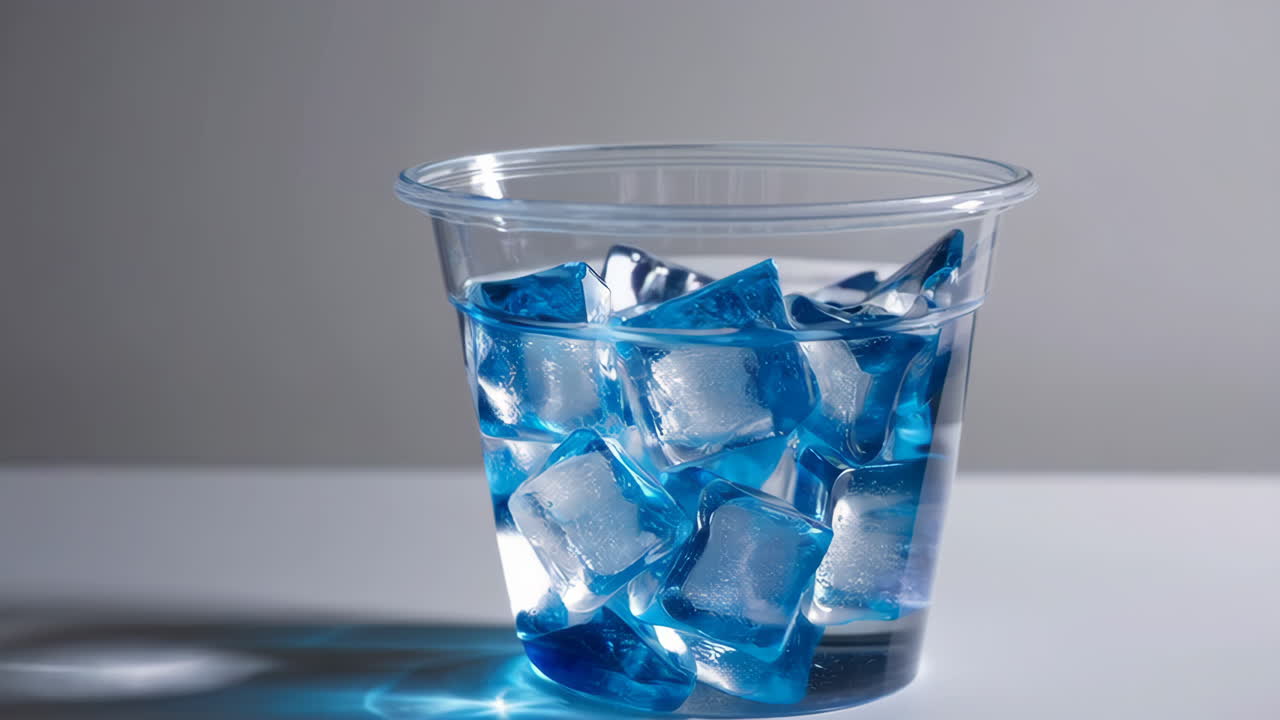 Glass of Water with Blue Ice Cubes