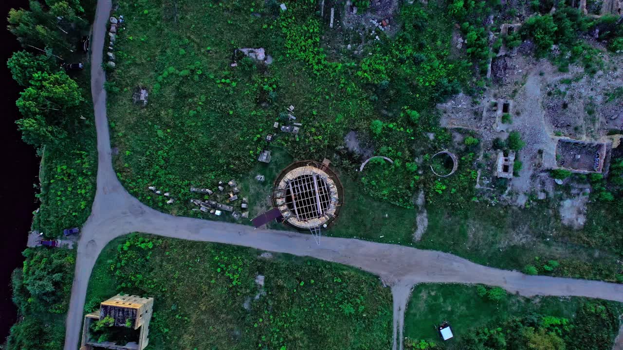 Exploring the ruins of a historical site in Latvia from above