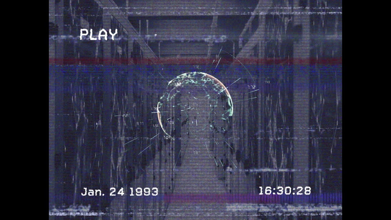 animación del procesamiento de datos y el globo sobre la sala del servidor