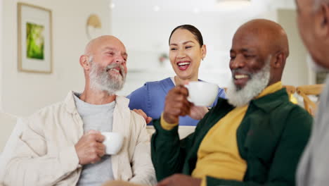 Senior,-men-and-drinking-coffee-with-caregiver