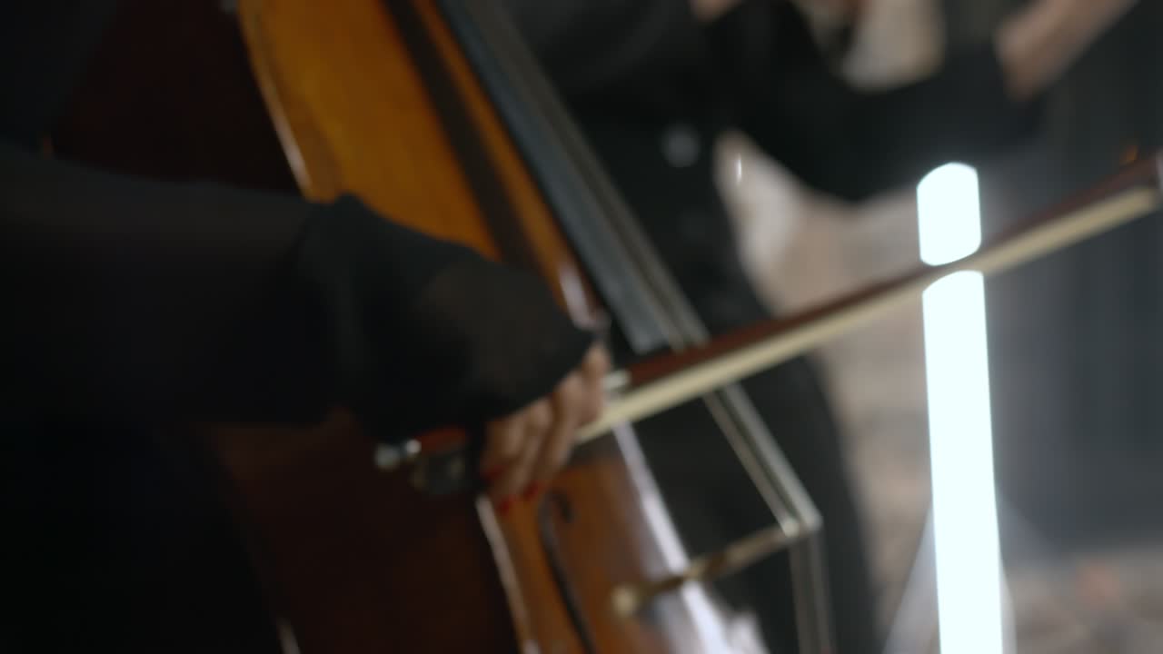 woman in a black sweater plays the cello