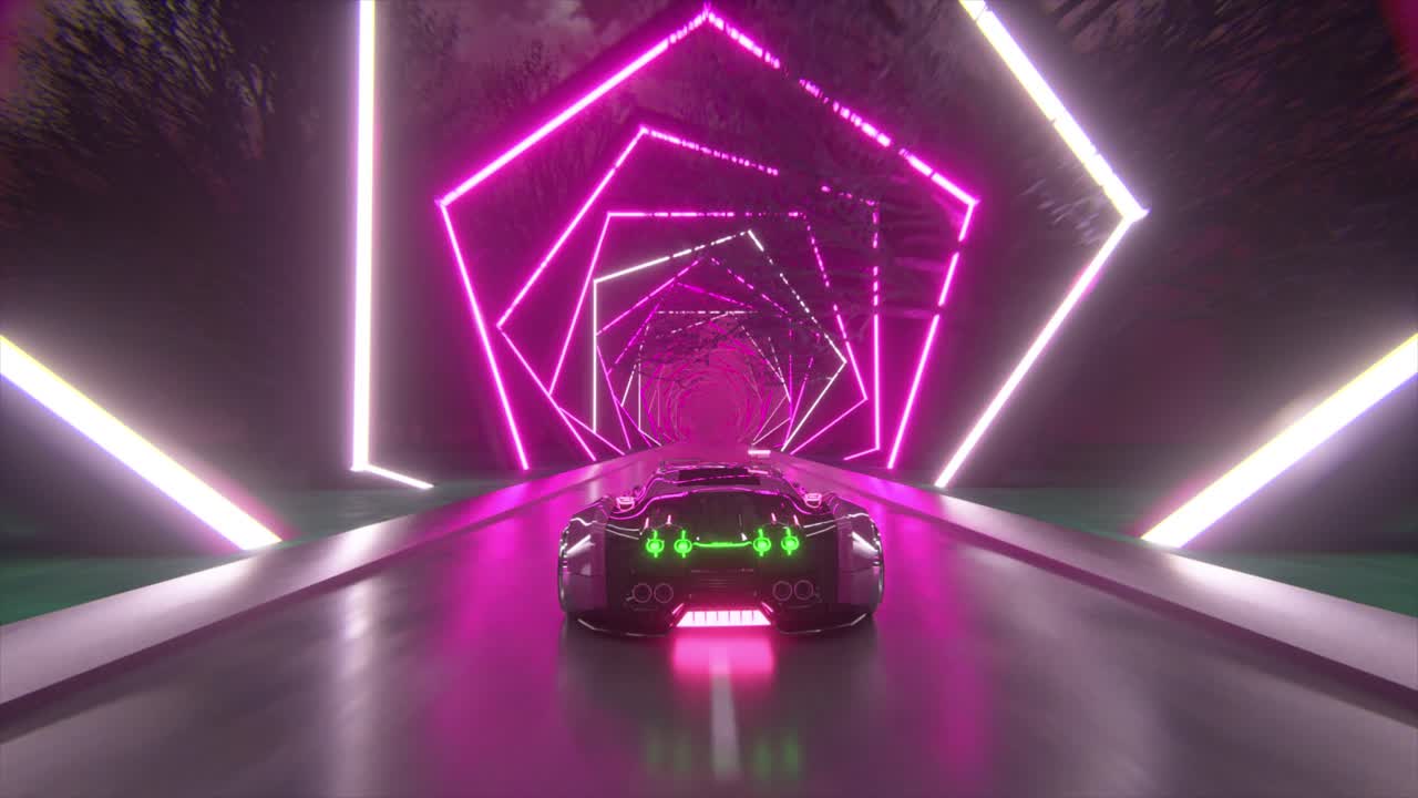자동차와 함께 네온 미래의 터널