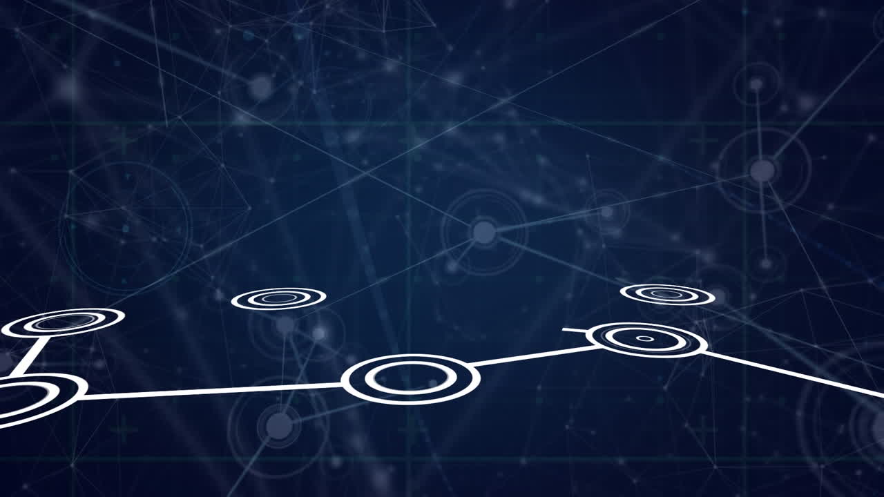 animación de círculos conectados con líneas sobre forma abstracta sobre puntos conectados.