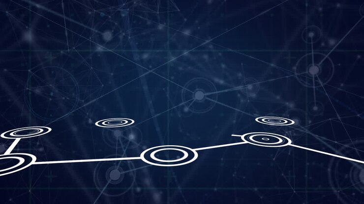 Animation of circles connected with lines over abstract shape over connected dots