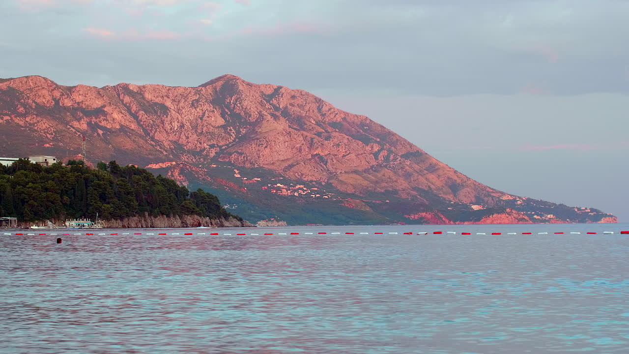 Montenegro Sunset Time Lapse Beach Mountains Red Bay