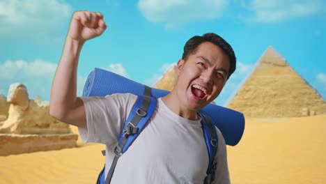 excited traveler in egypt