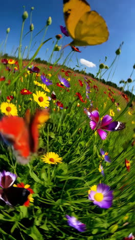 beautiful meadow with colorful flowers and butterflies