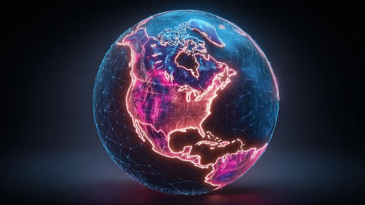 An Interactive and Dynamic Visualization of the Earth, Displaying a Neon-Infused Globe with Geometric Lines and Vivid Colors, Representing Global Connectivity and Innovation