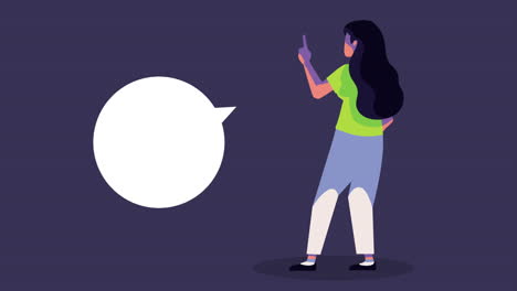 woman pointing at a speech bubble