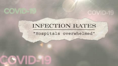 Animation-Von-Zeitungsschlagzeilen-Mit-Den-Worten-„Covid-19“,-Die-Auf-Grauem-Hintergrund-Schweben