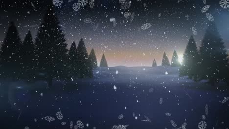 Animation-Einer-Winterlandschaft-Mit-Tannen