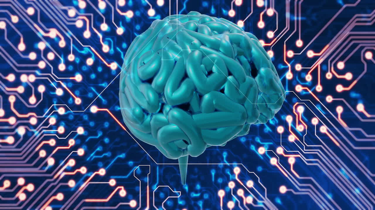 Animation of human brain and data processing over circuit board