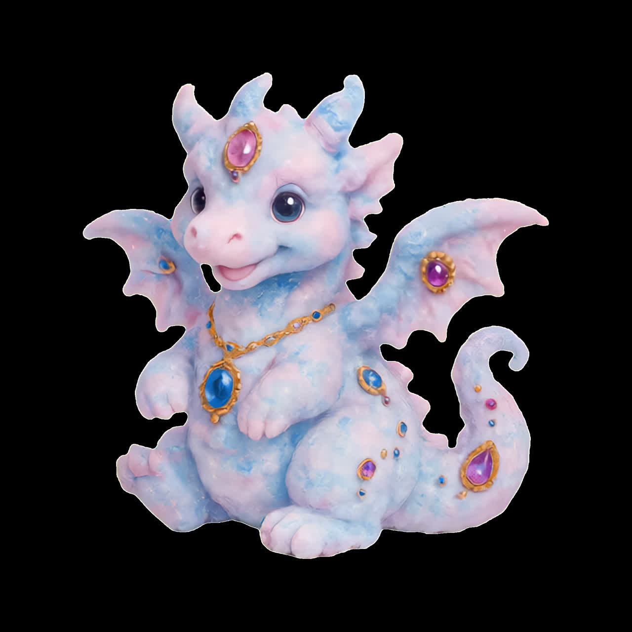 Cute jeweled baby dragon figurine animation isolated asset, transparent 4K video, alpha channel