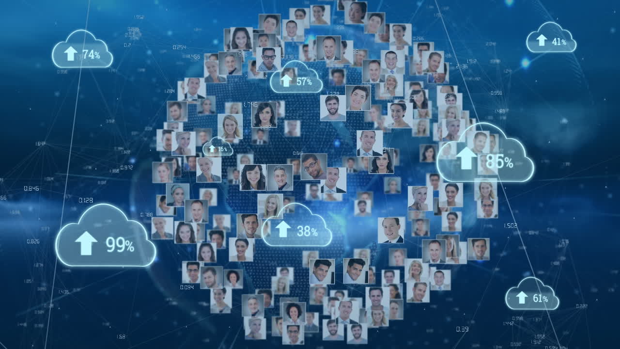 다양한 사람들의 사진을 업로드하고 회전시키는 구름의 애니메이션