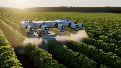 futuristic agricultural drone spraying crops