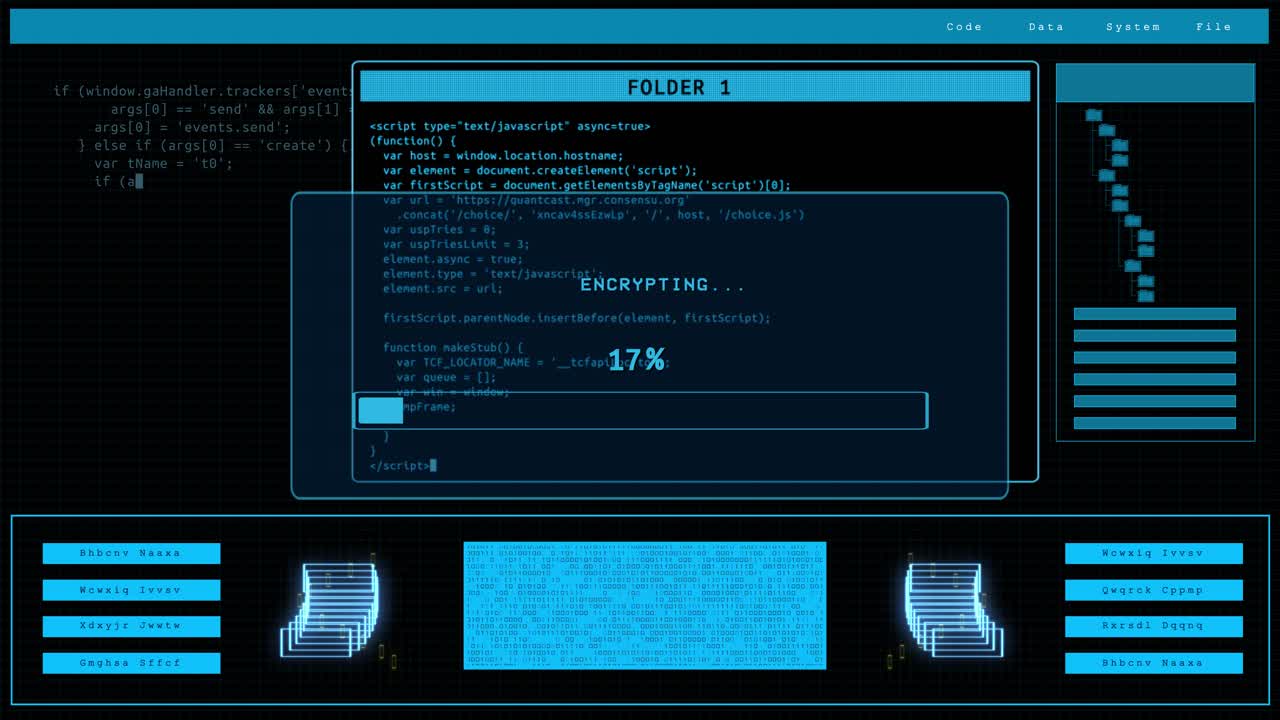 Uploading virus progress bar computer screen animation loop warning message on screen hacking attack