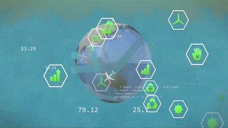 animation of network of connections of eco icons over globe