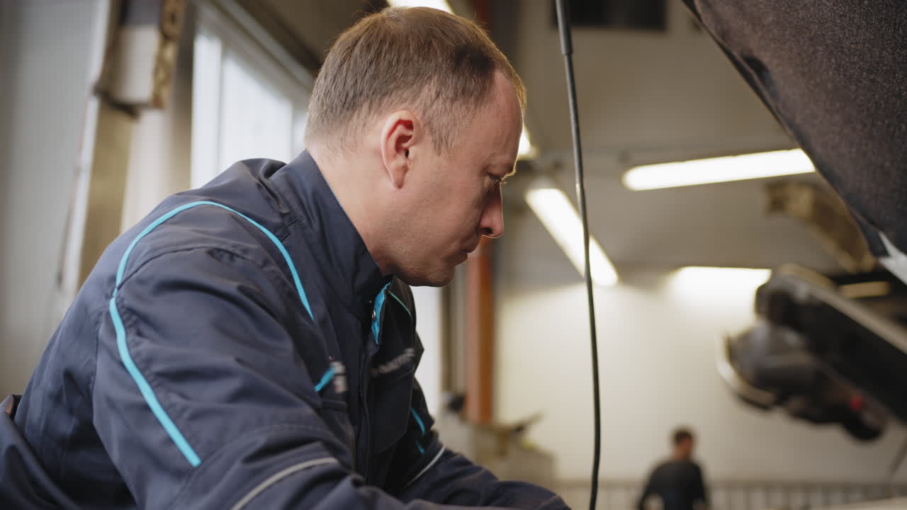 Auto Mechanic Working on a Car