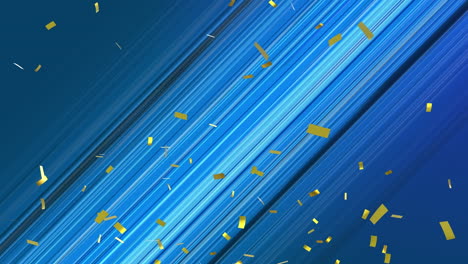 animation of confetti falling over gradient striped blue background