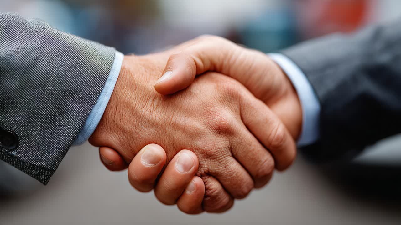 A Strong Handshake Demonstrating Trust and Partnership in Business Interactions, Symbolizing Agreement and Collaboration Between Two Individuals in a Professional Context
