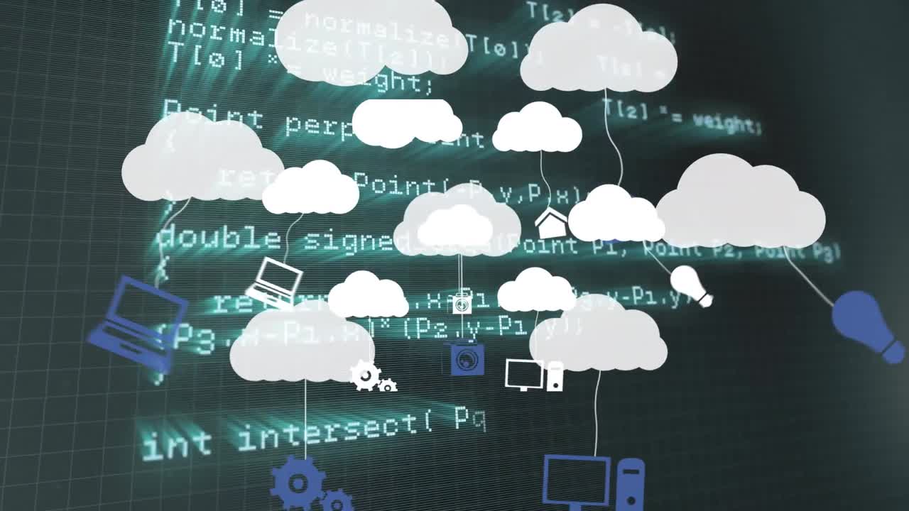 animación de nubes con iconos sobre el procesamiento de datos