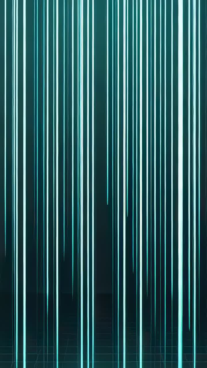 Vertical video: Starting teal neon streaks pulsing down, creating falling light in digital set