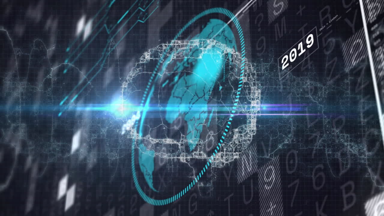 Binary code and 2016 text over digital globe with animation in background