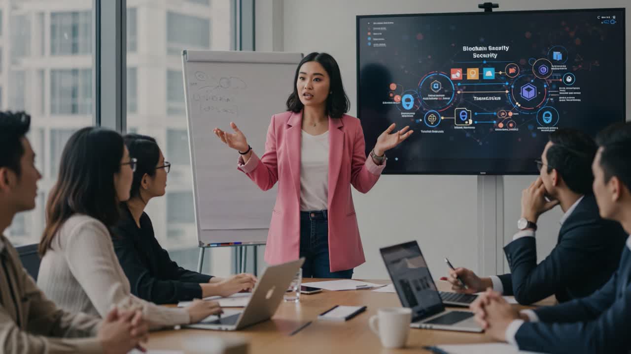 Engaging Presentation on Blockchain Security: A Dynamic Discussion with Audience Participation at a Modern Conference Room
