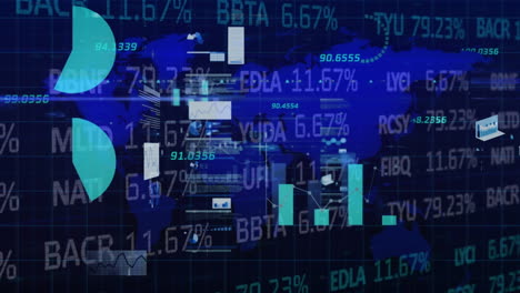 animation of statistics and data processing over world map