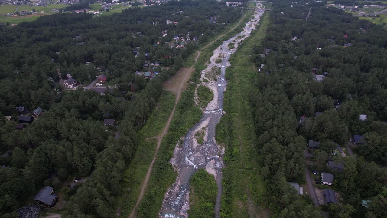 Aerial View Of Matsu-kawa River Flowing Near Hakuba Village During Summer In Japan