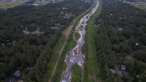 aerial view of matsu-kawa river flowing near hakuba village during summer in japan
