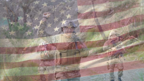 Animation-of-flag-of-usa-over-diverse-soldiers