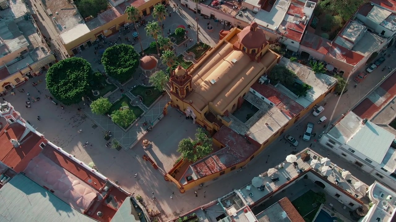 Tempio di San Sebastiano a Santiago de Querétaro, Messico, in vista aerea dall'alto