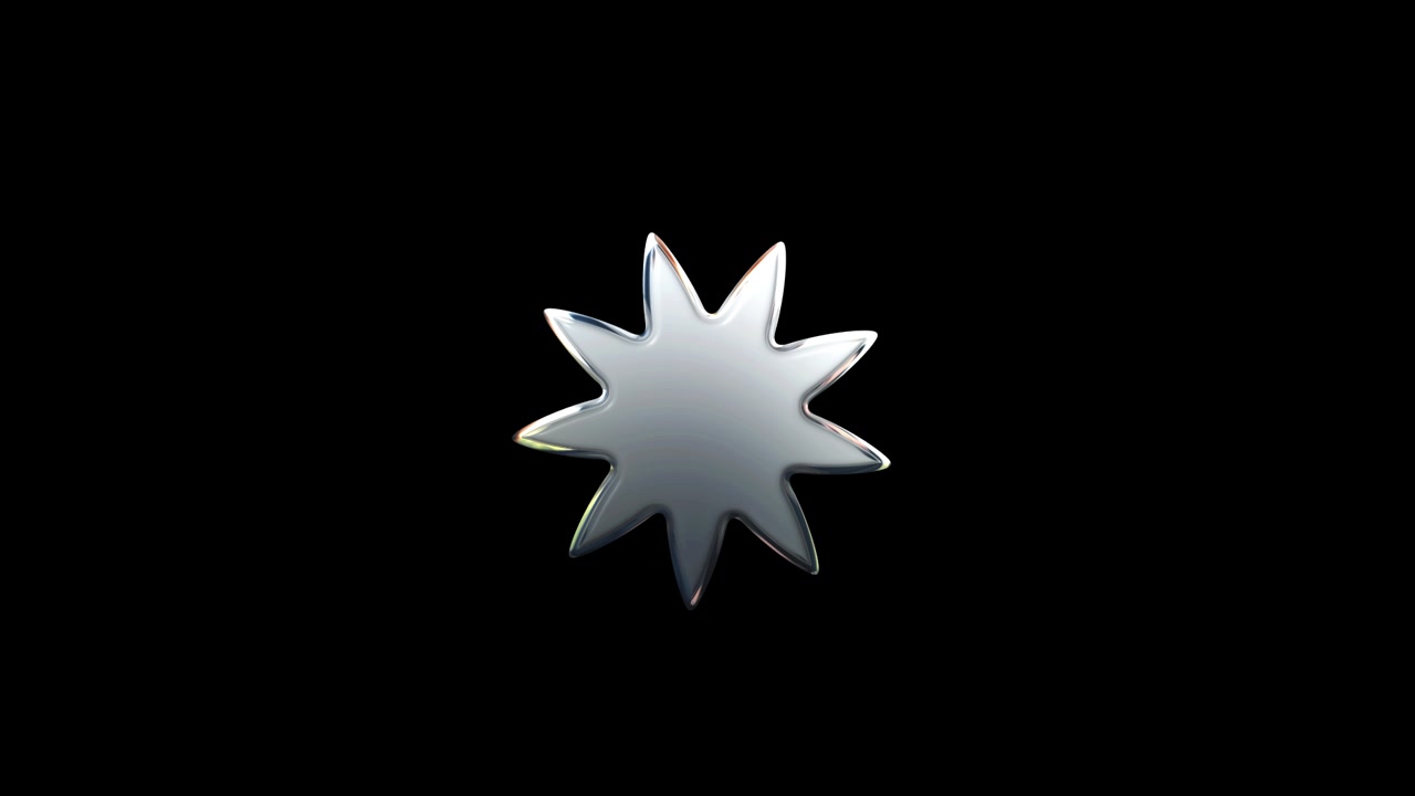 Rotating Metallic Nine-Pointed Star Icon on Black Background