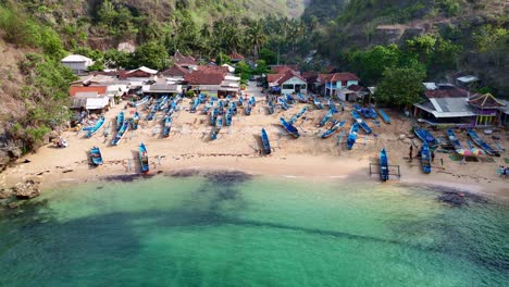 aerial view of a fishing village on a tropical beach in indonesia