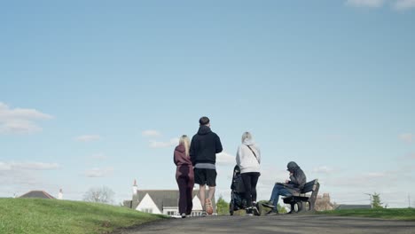 relationship, grandmother, young family, park walk exercise, baby pram