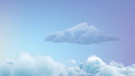 파란 하늘에서 평화롭게 움직이는  ⁇ 색과 파란색 구름의 애니메이션