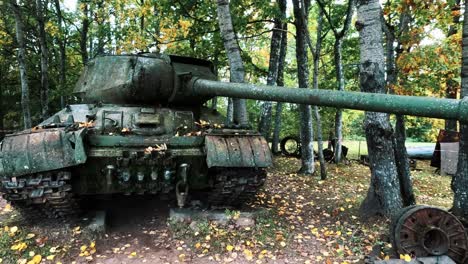 Old-Soviet-Russian-Military-Vehicle,-Destroyed-War-Ukraine-Army-Technical-Tank-Gun-Industrial