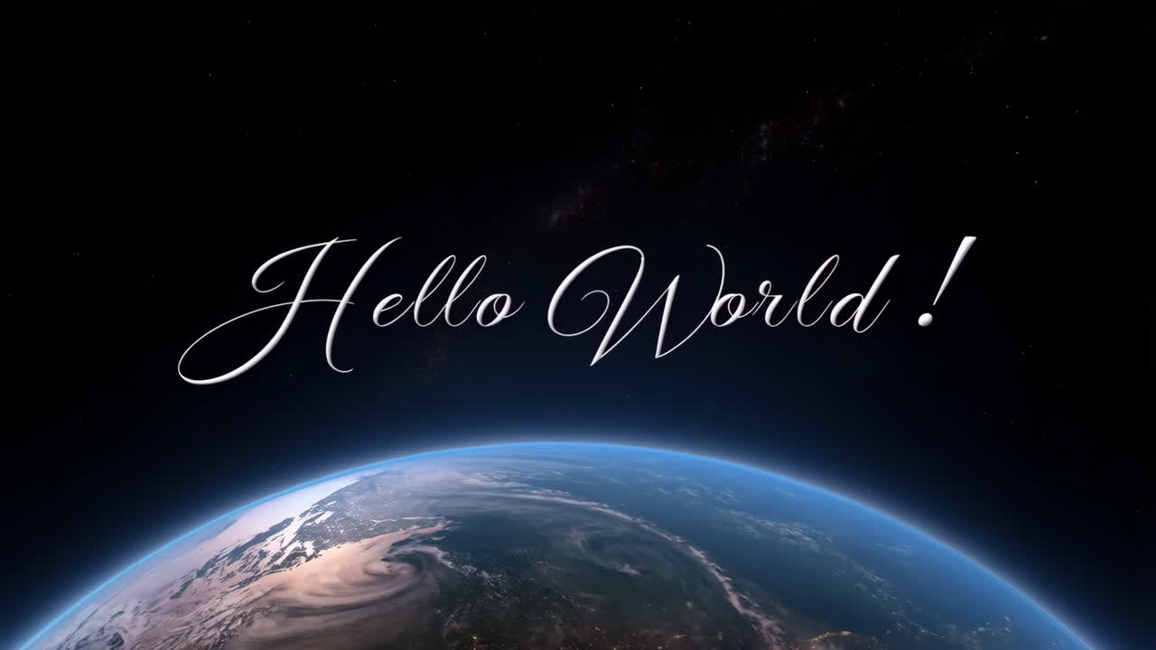 Hello World text over Earth from space
