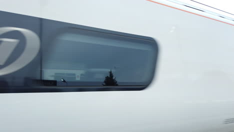 train at sandbach station.waiting or moving. poeple boarding