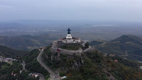 aerial: cristo rey, catholic sanctuary, guanajuato, mexico, drone view