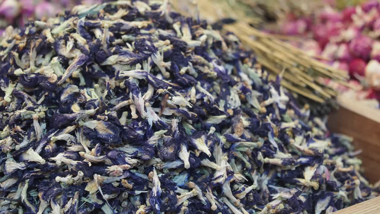 Pile of dried butterfly pea flowers