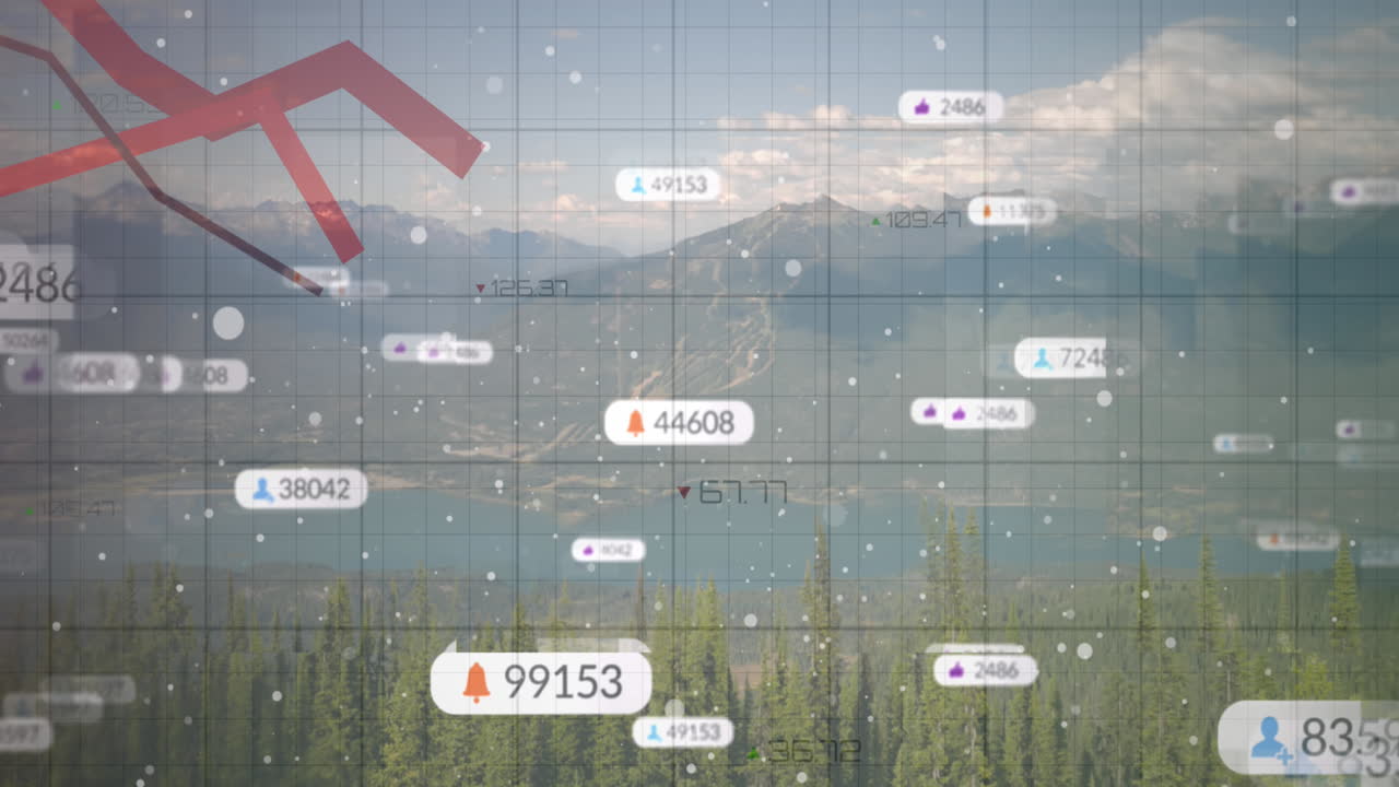 ⁇ 은 선 녹화와 풍경 위의 소셜 미디어 아이콘의 애니메이션