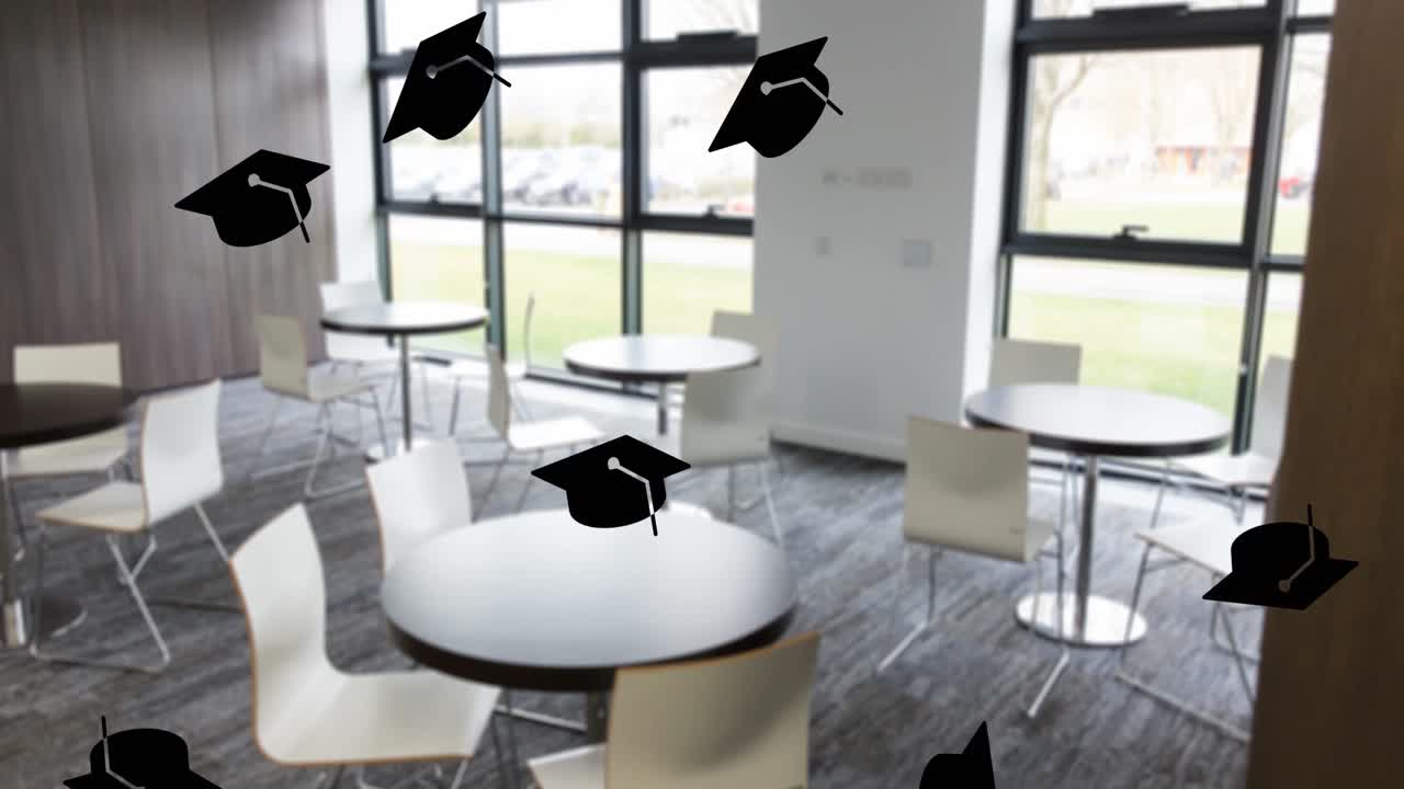 animación de los iconos de los artículos escolares sobre la cantina