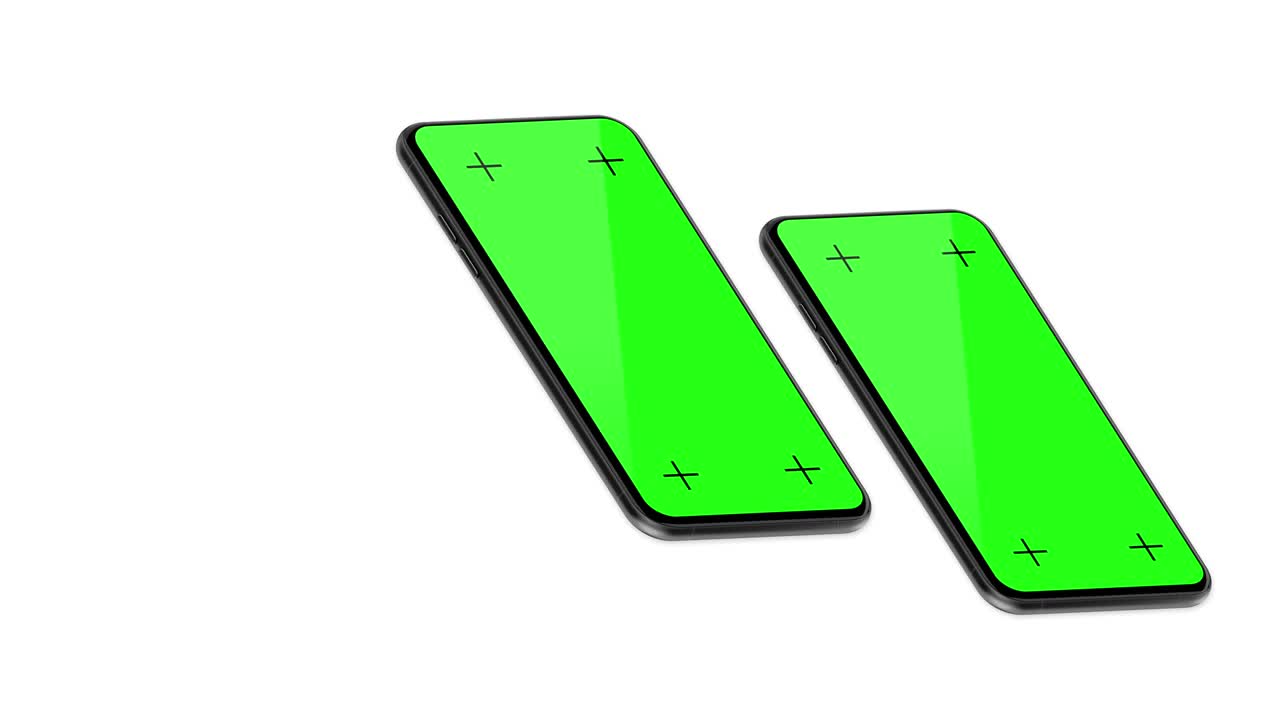 Two smart phone reveal from Right Bottom Side of the Screen,isolated on White Background 4K