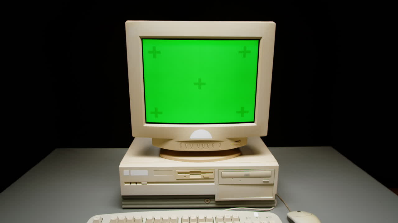 Vintage Computer with Green Screen