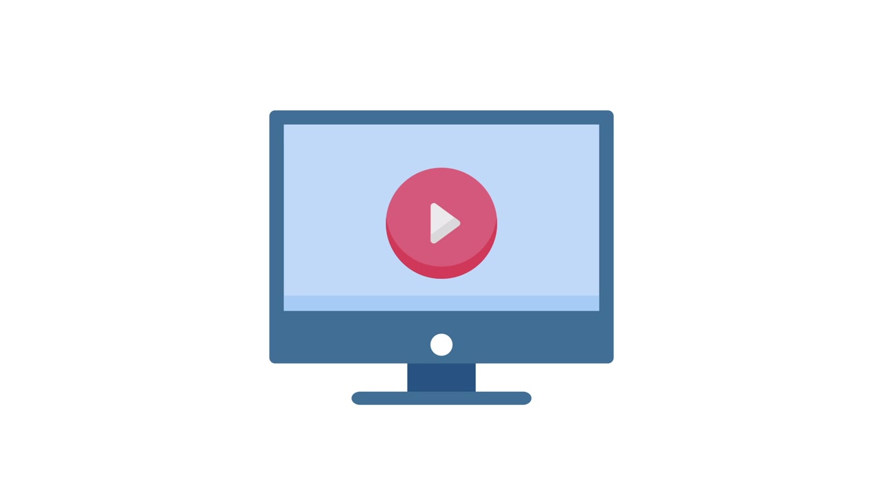 Flat Design Animation of Computer Monitor with Play Button Icon