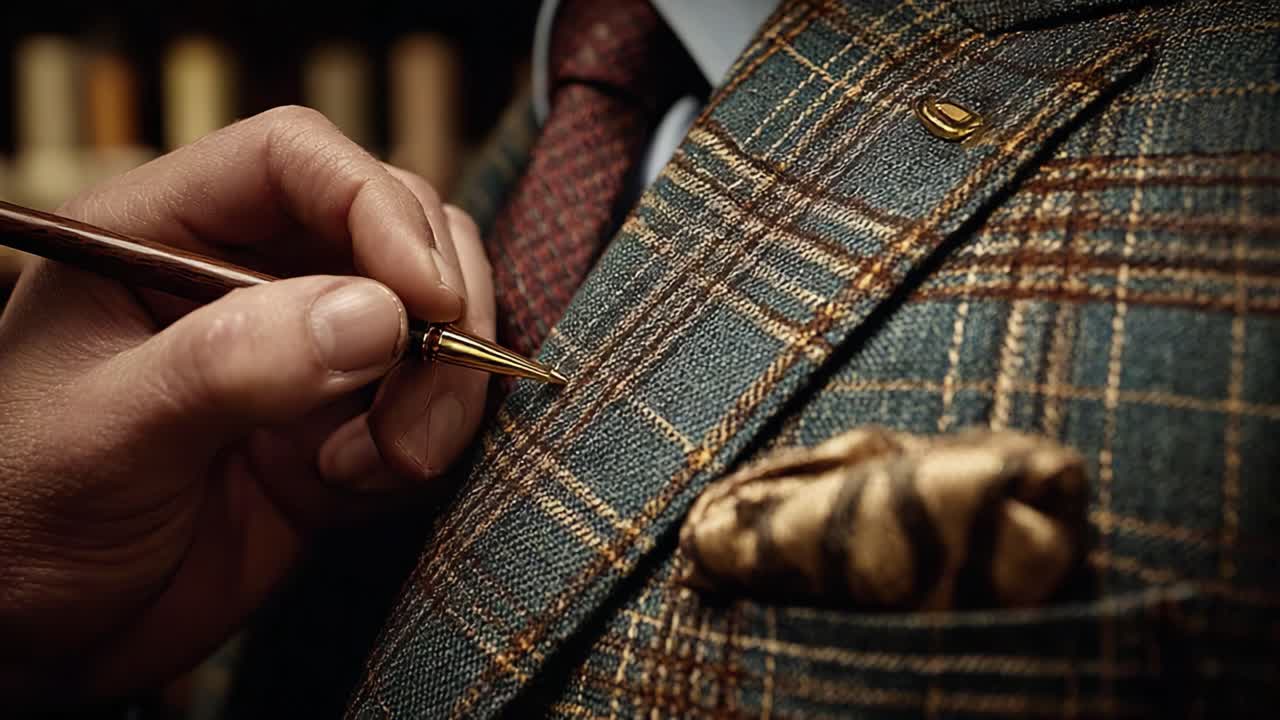 Un sarto esperto migliora un abito da uomo con dettagli precisi, mettendo in mostra maestria ed eleganza nella sartoria moderna