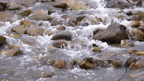 clear stream running through stone boulders abundant river flowing in slow motion