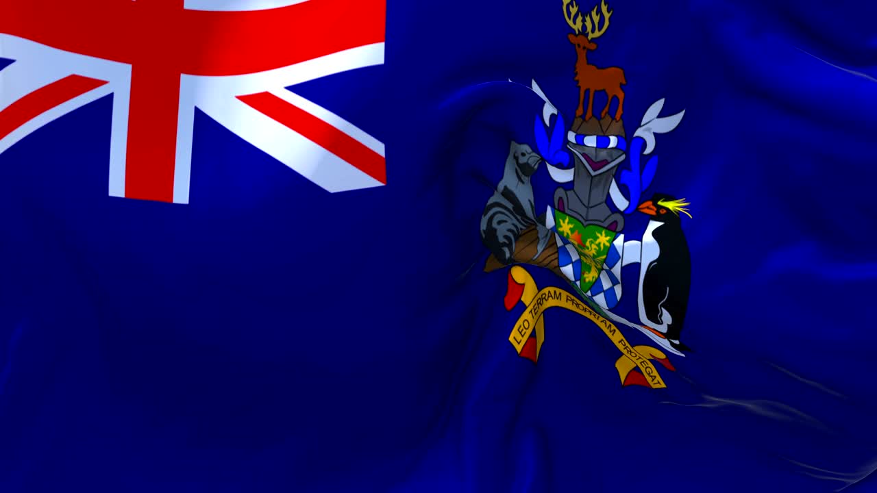 사우스 조지아와 사우스 샌드위치 섬의 발은 바람 속도 느린 동작 애니메이션에서 4k 현실적인 직물 질감 발을 부드럽게 불어 바람이 불어오는 날 연속적인 원활한 루프 배경.